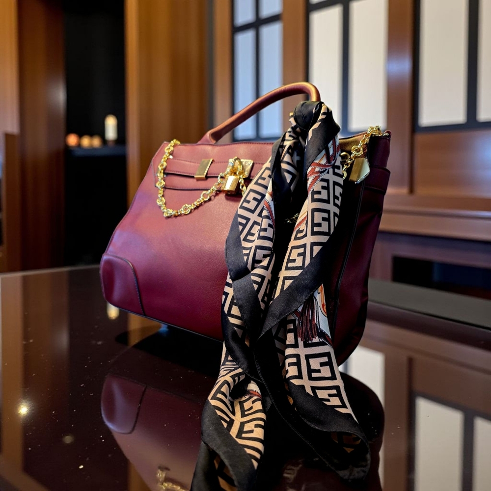 SALE!! Elegant Burgundy Handbag with Gold Chain and Accessories NWOT